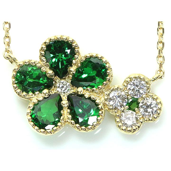 グリーンガーネット1.45ct ダイヤモンド0.25ct フラワーデザイン K18YG（WG）ネックレス/受注品の画像