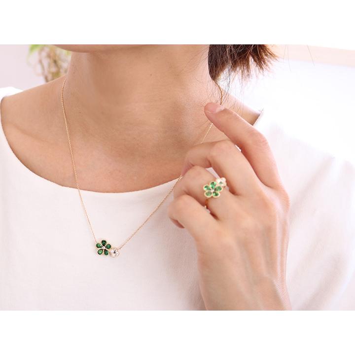 グリーンガーネット1.45ct ダイヤモンド0.25ct フラワーデザイン K18YG（WG）ネックレス/受注品の画像