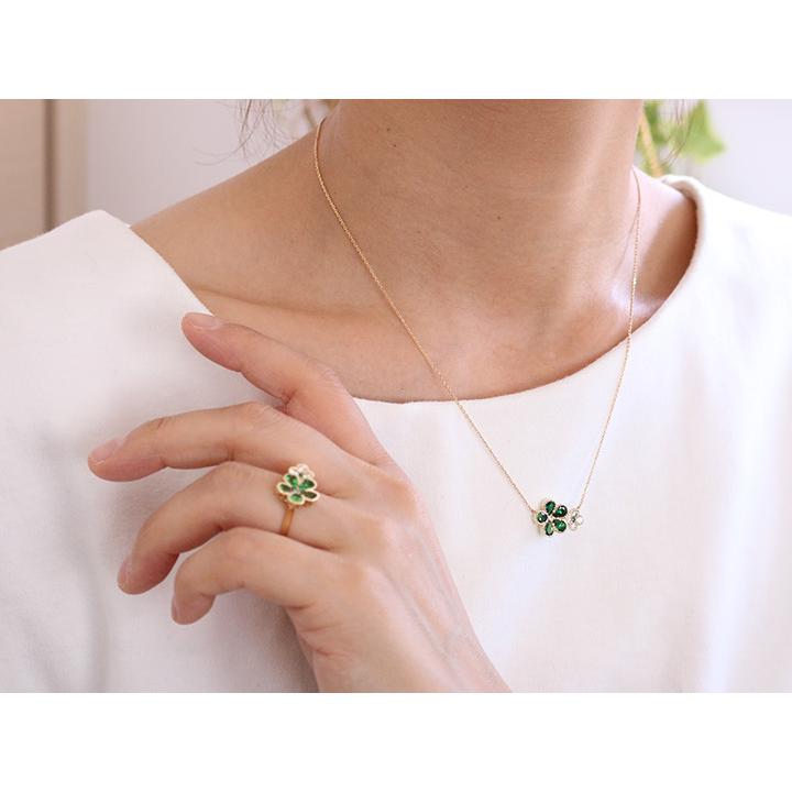 グリーンガーネット1.45ct ダイヤモンド0.25ct フラワーデザイン K18YG（WG）ネックレス/受注品の画像