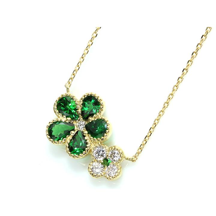 グリーンガーネット1.45ct ダイヤモンド0.25ct フラワーデザイン K18YG（WG）ネックレス/受注品の画像