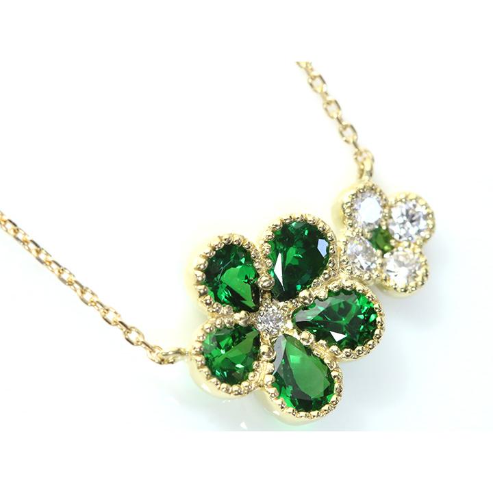 グリーンガーネット1.45ct ダイヤモンド0.25ct フラワーデザイン K18YG（WG）ネックレス/受注品の画像