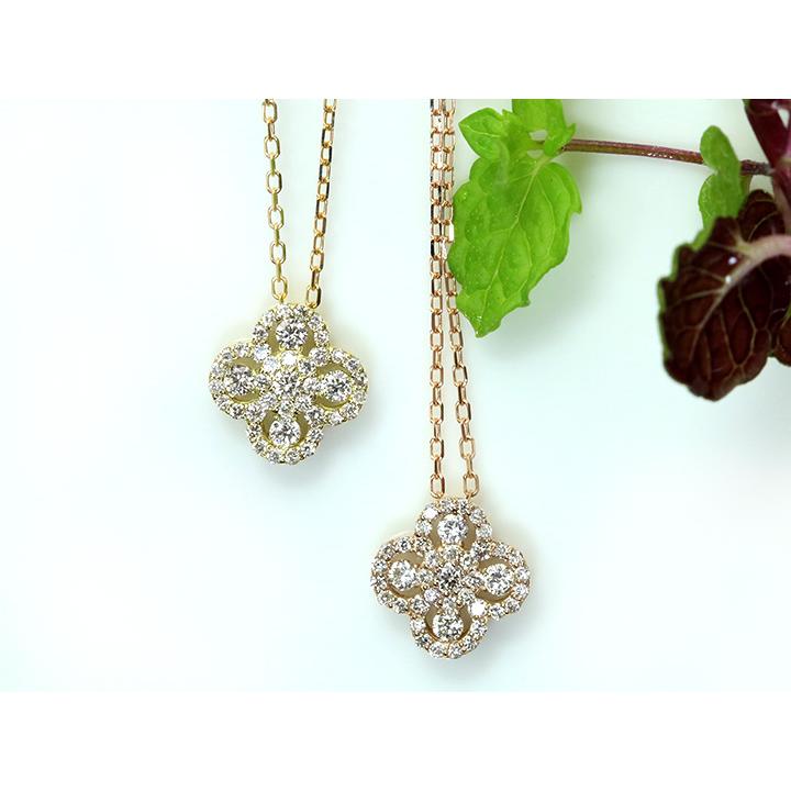 ダイヤモンド0.3ct クローバーデザイン・K18PG（YG）ネックレス 無色透明度の高いダイヤ 受注品の画像