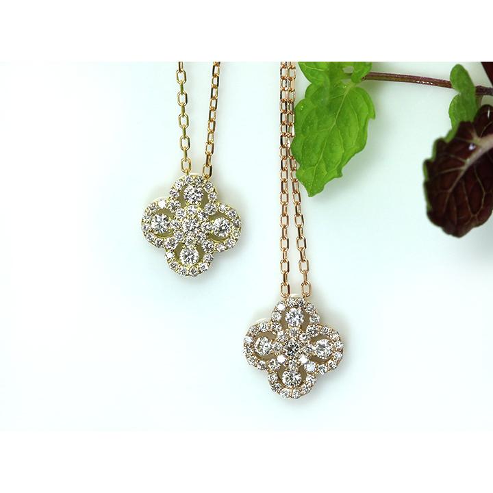 ダイヤモンド0.3ct クローバーデザイン・K18PG（YG）ネックレス 無色透明度の高いダイヤ 受注品の画像