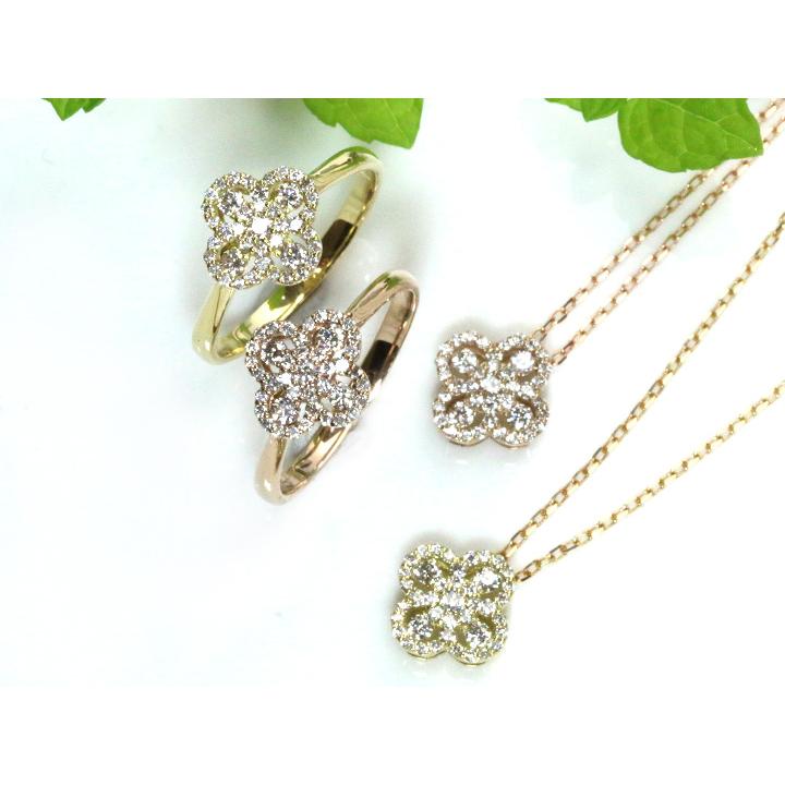 ダイヤモンド0.3ct クローバーデザイン・K18PG（YG）ネックレス 無色透明度の高いダイヤ 受注品の画像