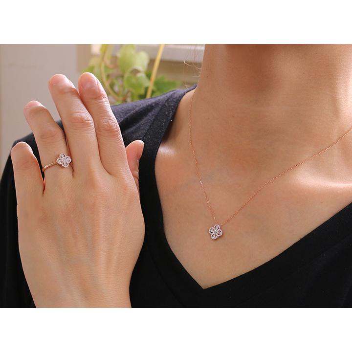 ダイヤモンド0.3ct クローバーデザイン・K18PG（YG）ネックレス 無色  