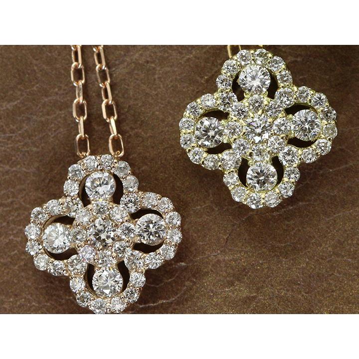 ダイヤモンド0.3ct クローバーデザイン・K18PG（YG）ネックレス 無色透明度の高いダイヤ 受注品の画像