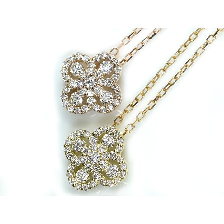 ダイヤモンド0.3ct クローバーデザイン・K18PG（YG）ネックレス 無色透明度の高いダイヤ 受注品の画像