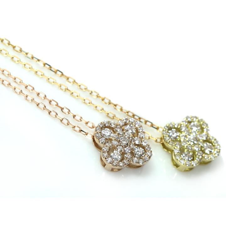 ダイヤモンド0.3ct クローバーデザイン・K18PG（YG）ネックレス 無色透明度の高いダイヤ 受注品の画像