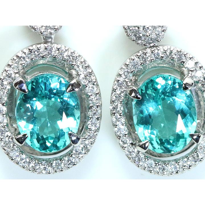 アパタイト プラチナピアス 眩しいネオン光彩 アパタイト合計2.43ct ダイヤモンド0.40ct取り巻き PT900/PT850ピアス イヤリング加工可能 1点もの