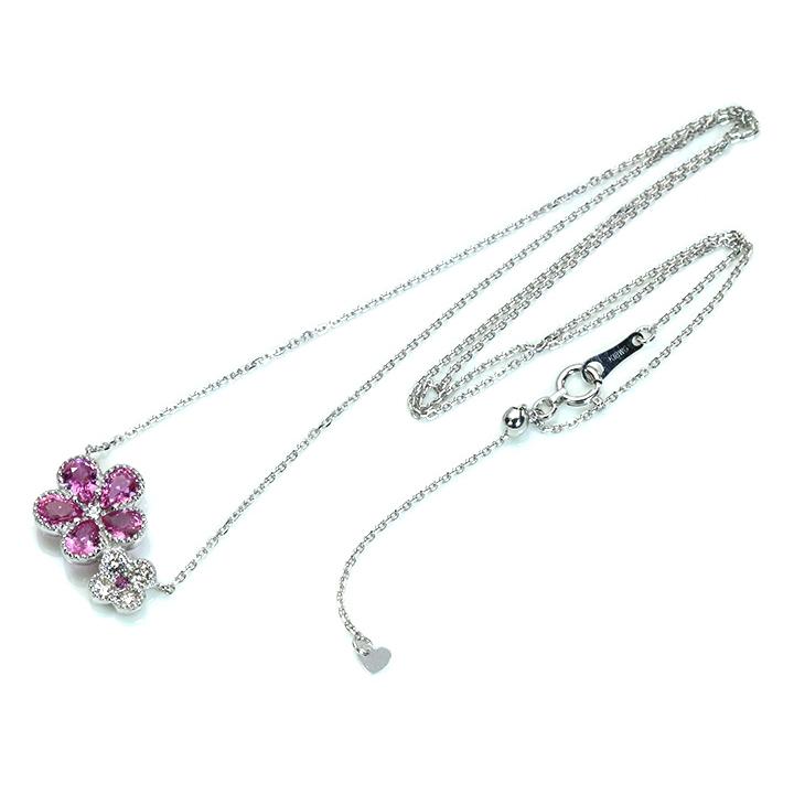 ピンクサファイヤのフラワー 1.73ct　K18WG ネックレス ミルグレーディング お揃いのリングあり 受注品の画像