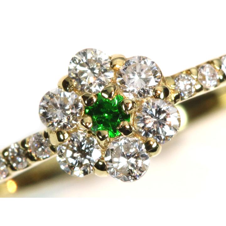 デマントイドガーネット0.03ct ロシア ウラル産 ホーステールが確認できる K18リング ダイヤモンド取り巻き/指輪 1点ものですが受注可の画像