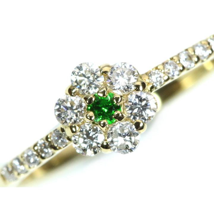 デマントイドガーネット0.03ct ロシア ウラル産 ホーステールが確認できる K18リング ダイヤモンド取り巻き/指輪 1点ものですが受注可の画像