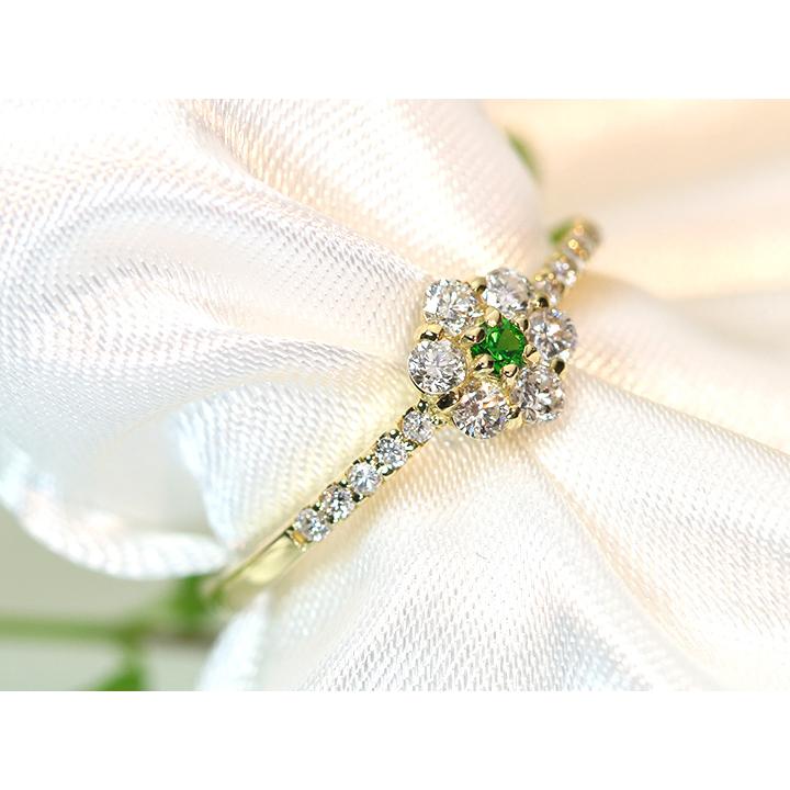 デマントイドガーネット0.03ct ロシア ウラル産 ホーステールが確認できる K18リング ダイヤモンド取り巻き/指輪 1点ものですが受注可の画像