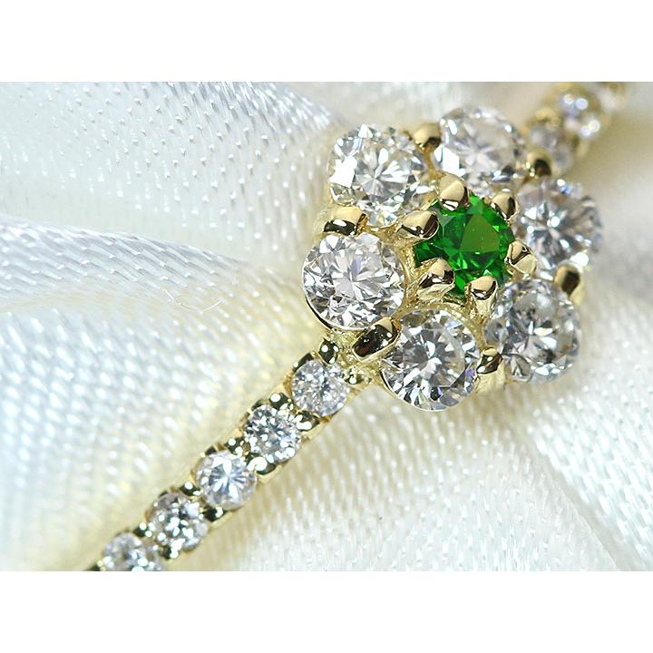 デマントイドガーネット0.03ct ロシア ウラル産 ホーステールが確認できる K18リング ダイヤモンド取り巻き/指輪 1点ものですが受注可の画像
