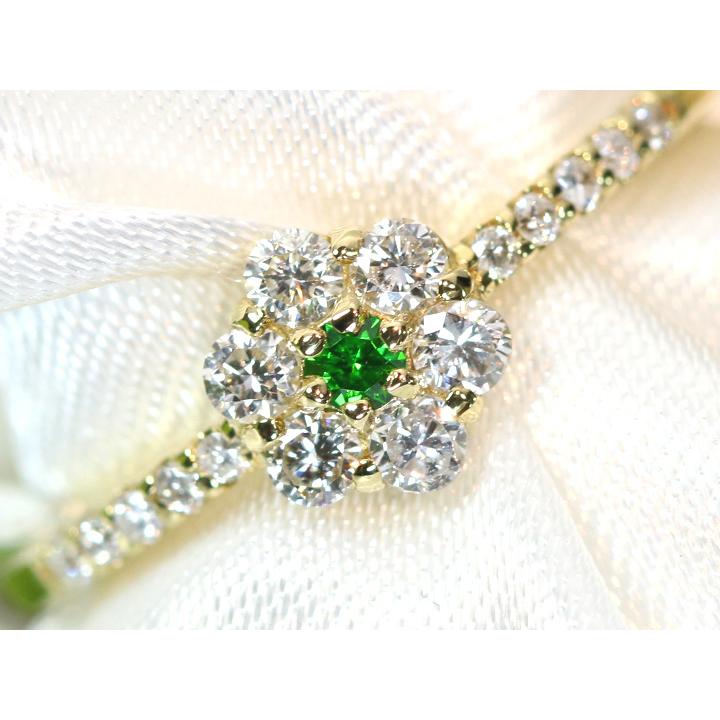 デマントイドガーネット0.03ct ロシア ウラル産 ホーステールが確認できる K18リング ダイヤモンド取り巻き/指輪 1点ものですが受注可の画像