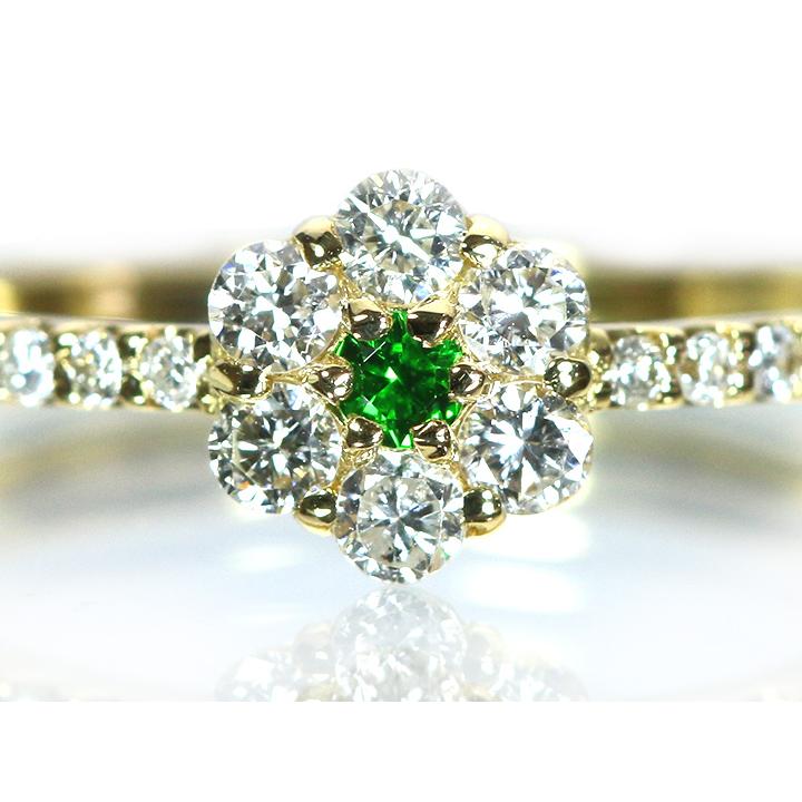 デマントイドガーネット0.03ct ロシア ウラル産 ホーステールが確認できる K18リング ダイヤモンド取り巻き/指輪 1点ものですが受注可の画像
