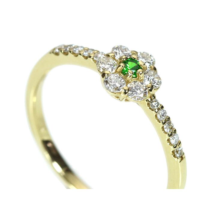 デマントイドガーネット0.03ct ロシア ウラル産 ホーステールが確認できる K18リング ダイヤモンド取り巻き/指輪 1点ものですが受注可の画像