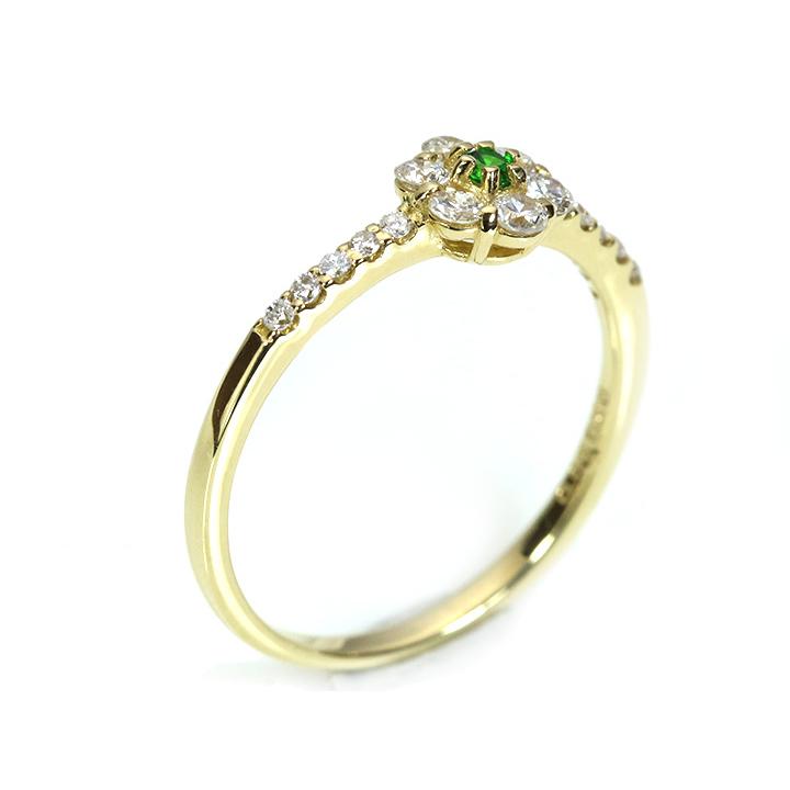 デマントイドガーネット0.03ct ロシア ウラル産 ホーステールが確認できる K18リング ダイヤモンド取り巻き/指輪 1点ものですが受注可の画像