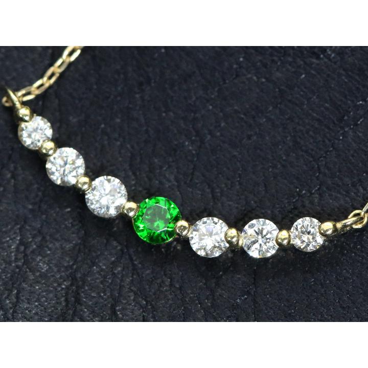 デマントイドガーネット0.06ct ロシア ウラル産 ホーステールが確認できる K18ネックレス 横一文字 スマイルライン/指輪 受注品の画像