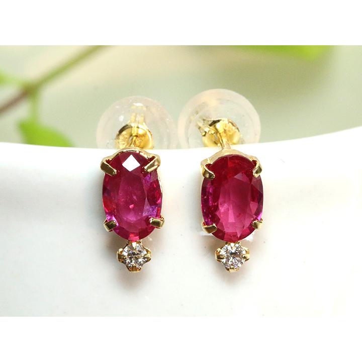 ルビー上質 ダイヤモンド一粒が煌めく K18ピアス 一粒の美しさ  