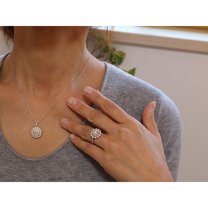 ダイヤモンド 0.303ct M VS2 ピンクダイヤモンド取り巻きのPT/WG/PG 