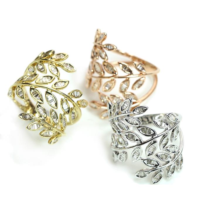 ダイヤモンド 0.5ct テーパーカットダイヤ リーフ・葉っぱモチーフ K18 