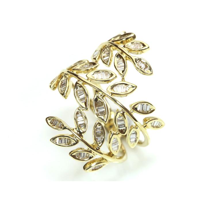 ダイヤモンド 0.5ct テーパーカットダイヤ リーフ・葉っぱモチーフ K18/YG/PG リング 指輪 （各種地金）受注品の画像