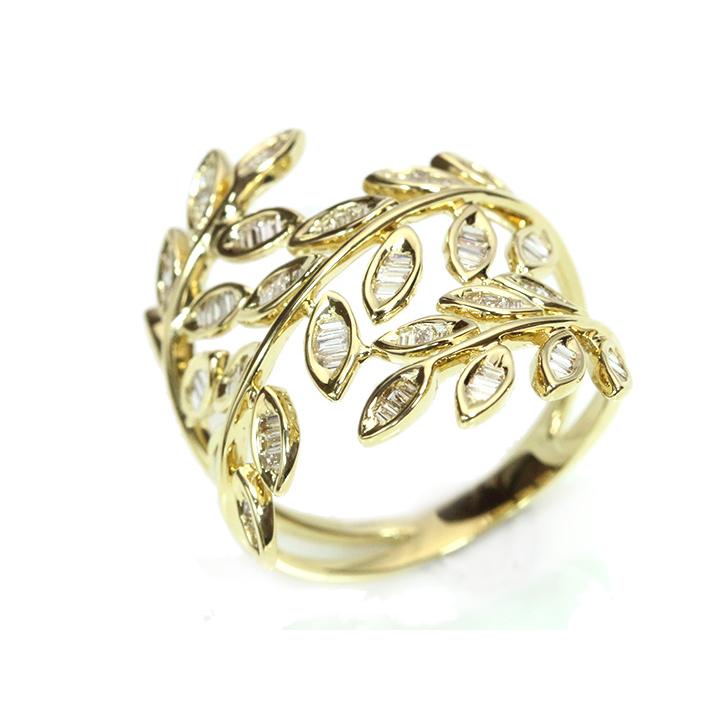ダイヤモンド 0.5ct テーパーカットダイヤ リーフ・葉っぱモチーフ K18/YG/PG リング 指輪 （各種地金）受注品の画像