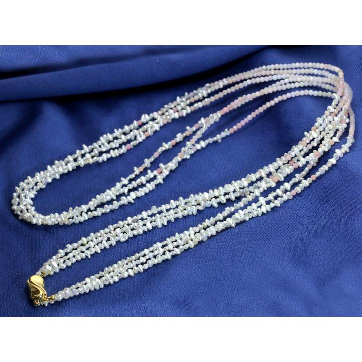 アコヤ真珠 芥子けしパール ピンクオパール 3連ネックレス ロング