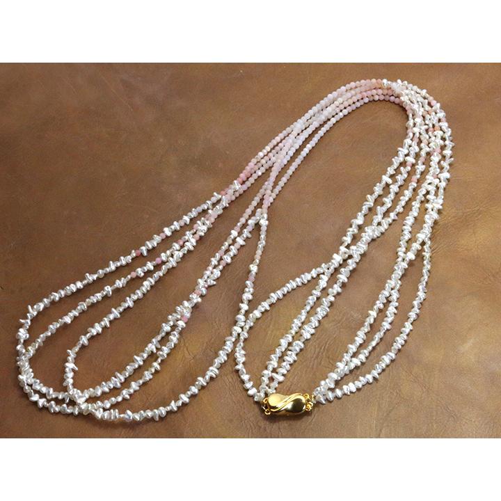 アコヤ真珠 芥子けしパール ピンクオパール 3連ネックレス ロング