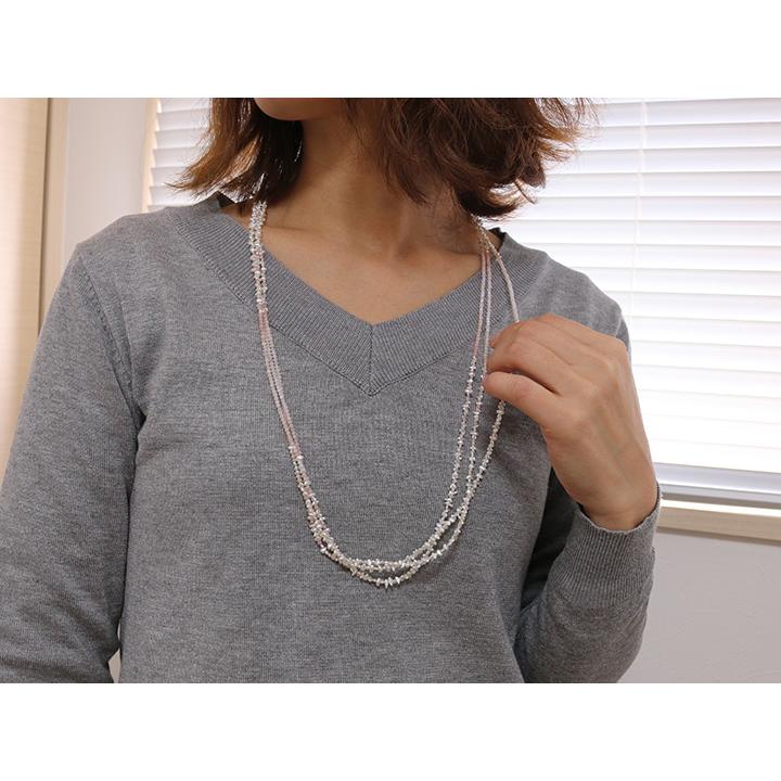 アコヤ真珠 芥子けしパール ピンクオパール 3連ネックレス ロング