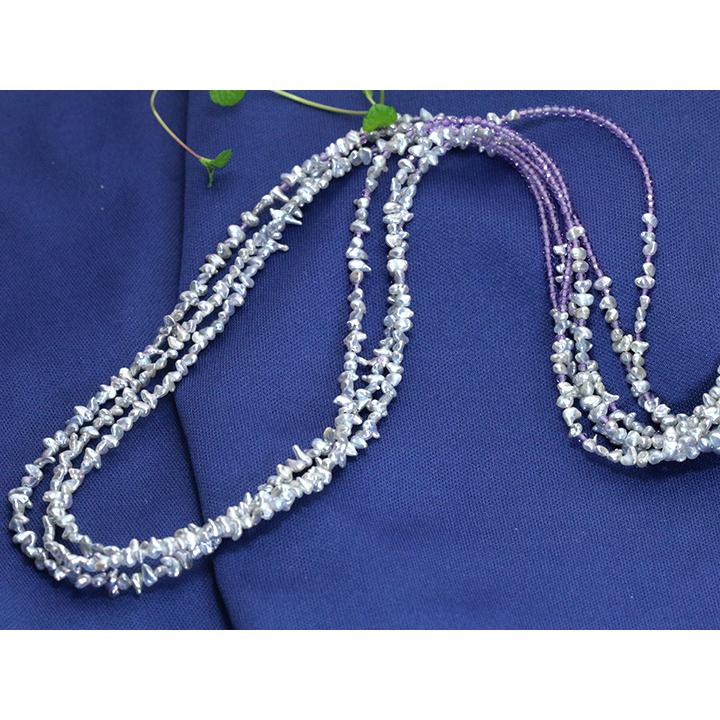アコヤ真珠 芥子けしパール アメジスト ３連ネックレス ロングネック83センチ全長 1点もの 受注可の画像