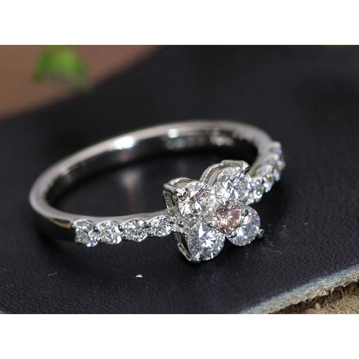 ピンクダイヤモンド0.07ct 上質ダイヤでフラワーに PT900リング 指輪