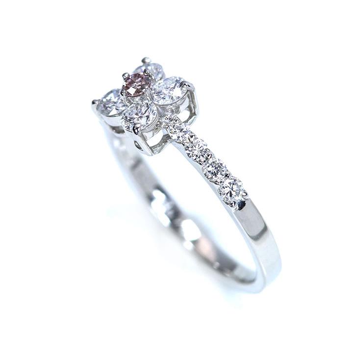 ピンクダイヤモンド0.07ct 上質ダイヤでフラワーに PT900リング