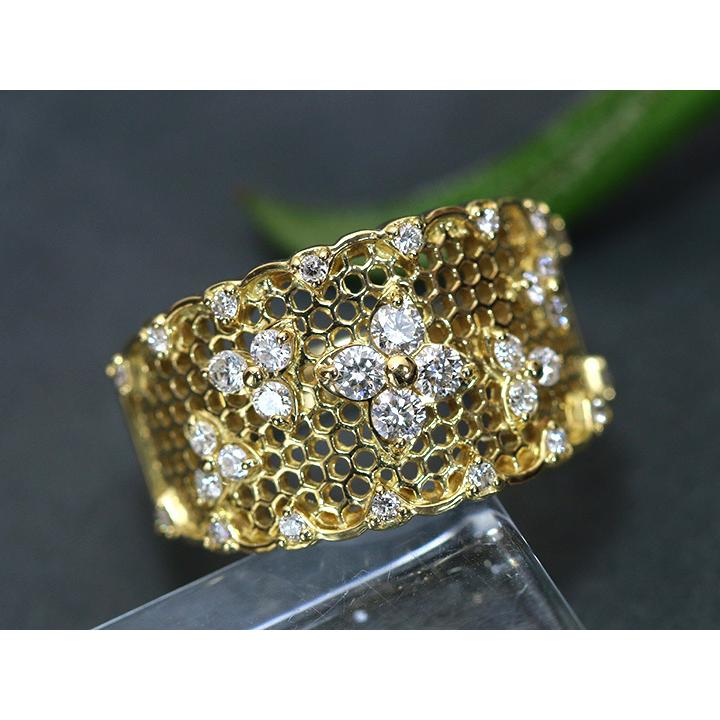 ダイヤモンド0.5ct 細やかレース仕上がり K18YGイエローゴールド リング 指輪 程よい幅広 受注品の画像
