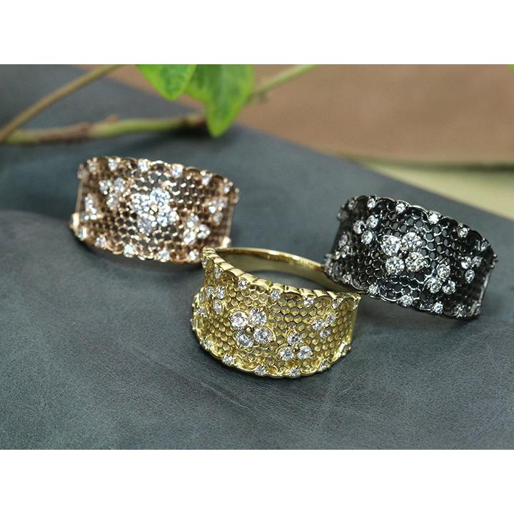 ダイヤモンド0.5ct 細やかレース仕上がり K18YGイエローゴールド リング 指輪 程よい幅広 受注品の画像