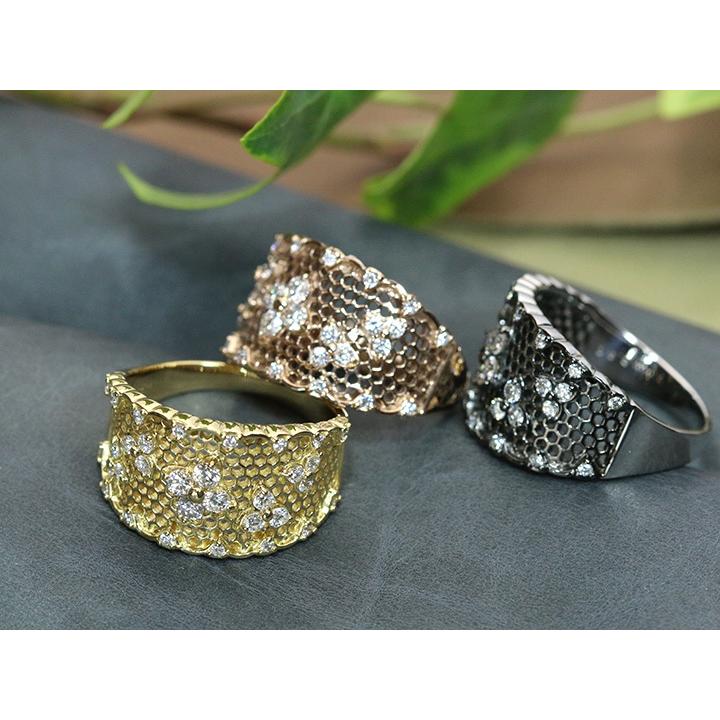 ダイヤモンド0.5ct 細やかレース仕上がり K18YGイエローゴールド リング 指輪 程よい幅広 受注品の画像
