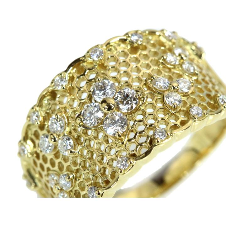 ダイヤモンド0.5ct 細やかレース仕上がり K18YGイエローゴールド リング 指輪 程よい幅広 受注品の画像