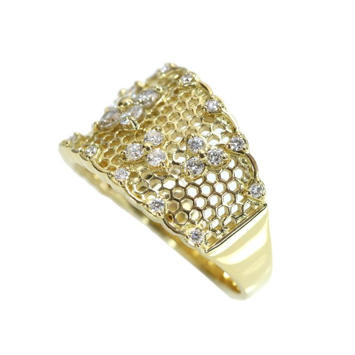 ダイヤモンド0.5ct 細やかレース仕上がり K18YGイエローゴールド リング 指輪 程よい幅広 受注品の画像