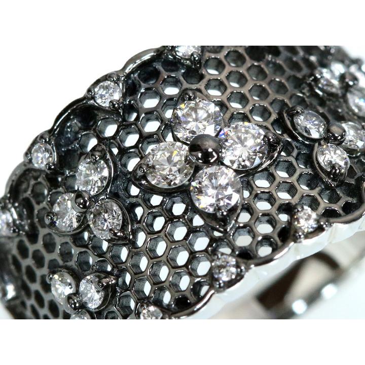 ダイヤモンド0.5ct 細やかレース仕上がり K18WGホワイトゴールドにブラックメッキ リング 指輪 程よい幅広 受注品の画像
