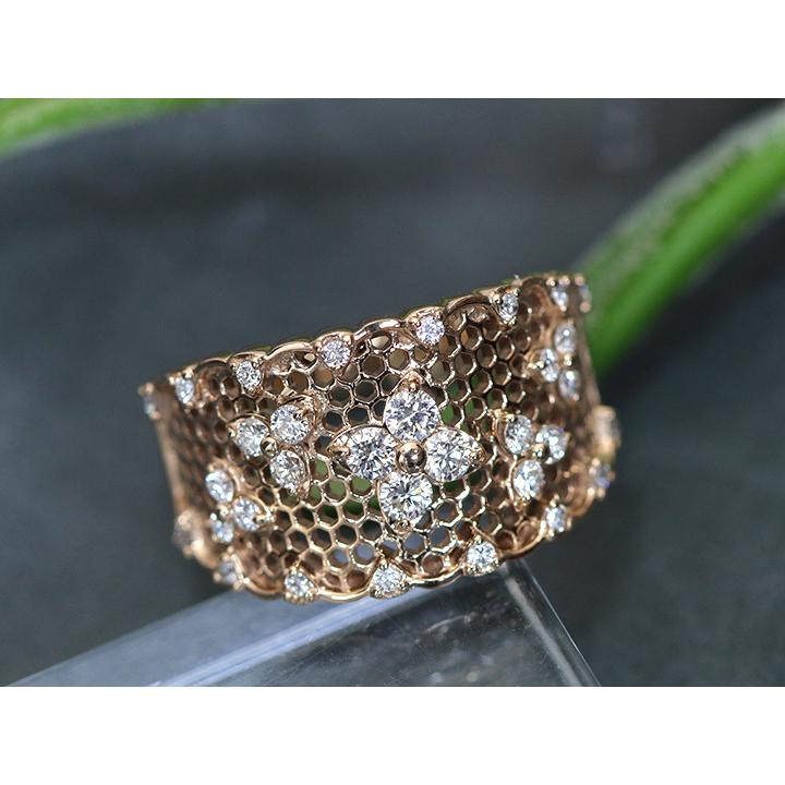 ダイヤモンド0.5ct 細やかレース仕上がり K18PGピンクゴールド リング 指輪 程よい幅広 受注品の画像
