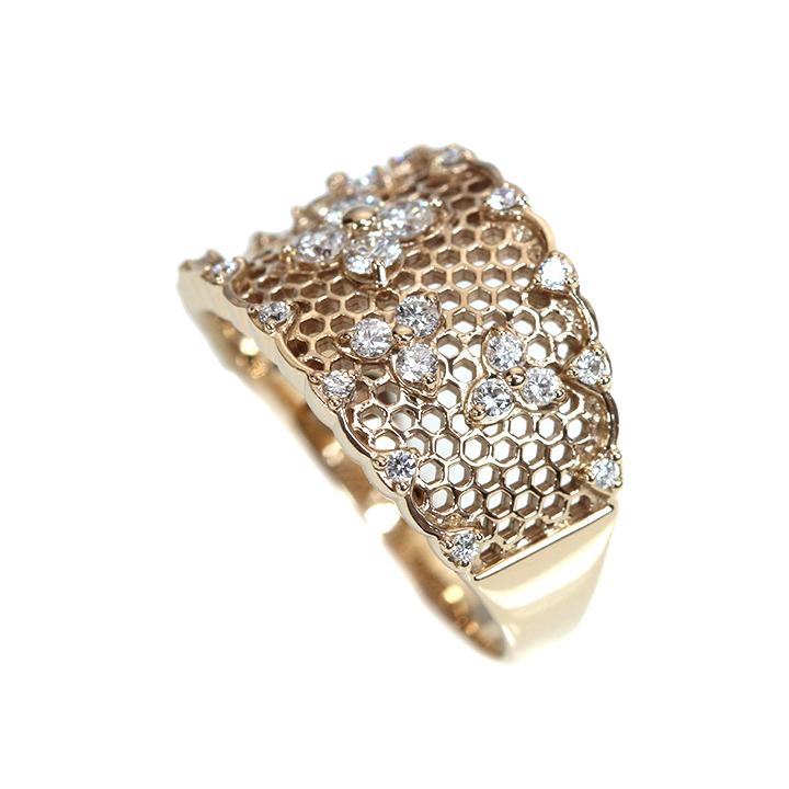ダイヤモンド0.5ct 細やかレース仕上がり K18PGピンクゴールド リング 指輪 程よい幅広 受注品の画像