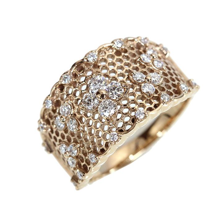 ダイヤモンド0.5ct 細やかレース仕上がり K18PGピンクゴールド リング 指輪 程よい幅広 受注品の画像