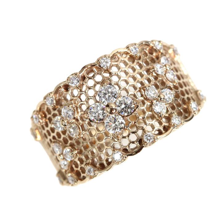 ダイヤモンド0.5ct 細やかレース仕上がり K18PGピンクゴールド リング 指輪 程よい幅広 受注品の画像