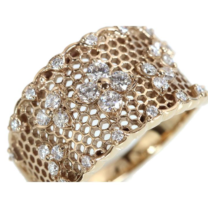 ダイヤモンド0.5ct 細やかレース仕上がり K18PGピンクゴールド リング 指輪 程よい幅広 受注品の画像