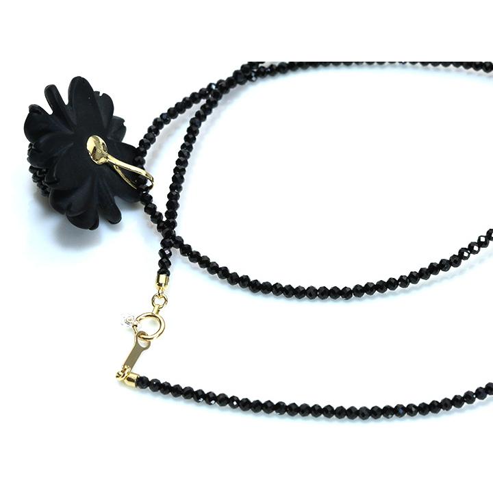 オニキスで描く立体的なフラワー ブラックスピネルネックレス 艶ありと艶消しの共存 K18金具　受注品の画像