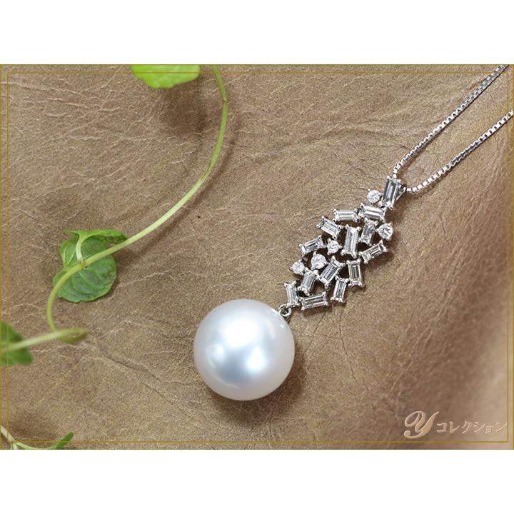 南洋パール 白蝶真珠13mm 大粒が揺れる バケット＆ラウンドカットの  