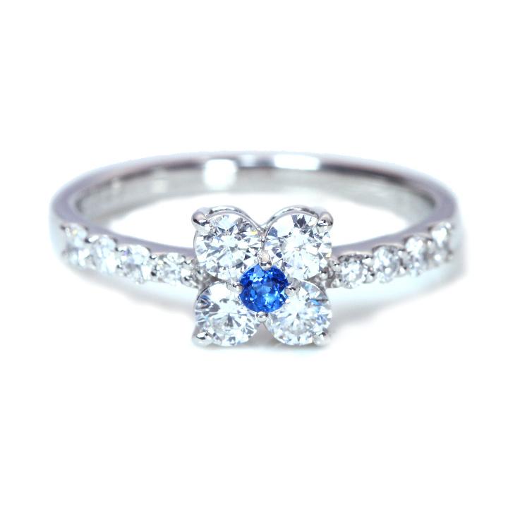 アウイナイト 極上のコバルトブルー 0.047ct　ダイヤモンド0.68ct  PT900プラチナ リング クローバーのような幸福感 指輪 受注品の画像