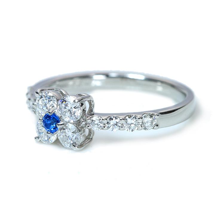 アウイナイト 極上のコバルトブルー 0.047ct　ダイヤモンド0.68ct  PT900プラチナ リング クローバーのような幸福感 指輪 受注品の画像
