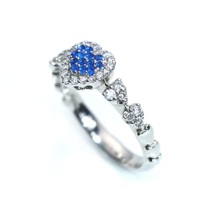アウイナイト 極上のコバルトブルー 0.09ct　ダイヤモンド0.27ct  PT900プラチナ リング 指輪　ハートパヴェ 受注品の画像